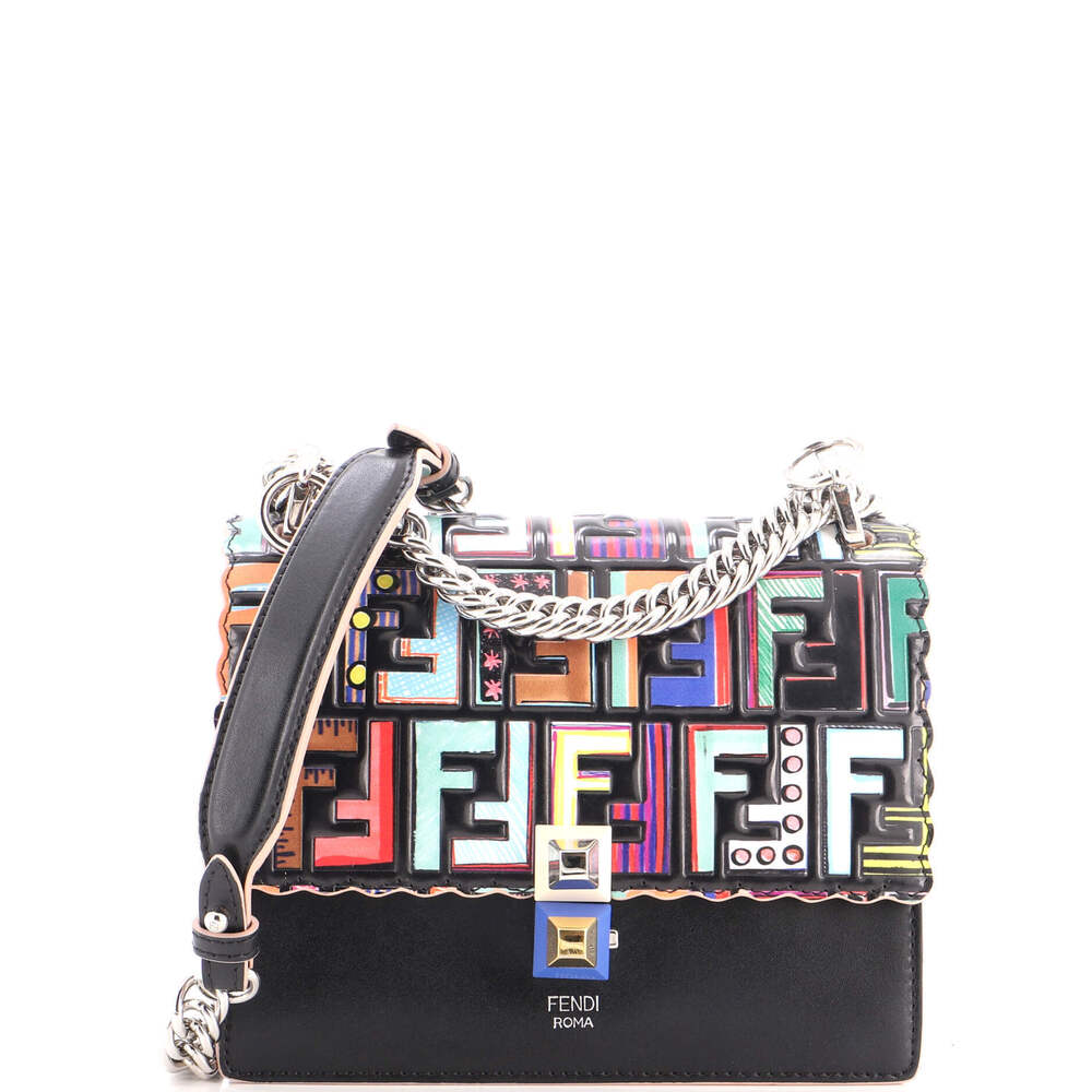 Fendi Small Kan I Bag Zucca Embossed Patent and Leather